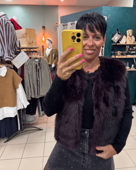 Veste fausse fourrure Prune