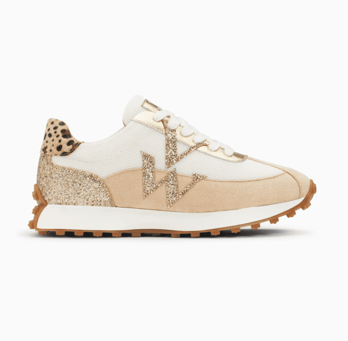 Baskets monogramme Faustine ivoire et beige à semelle running