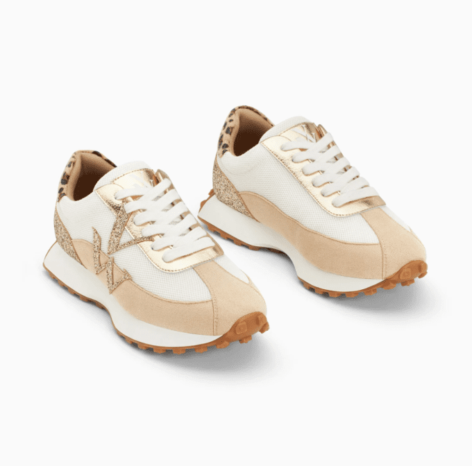 Baskets monogramme Faustine ivoire et beige à semelle running