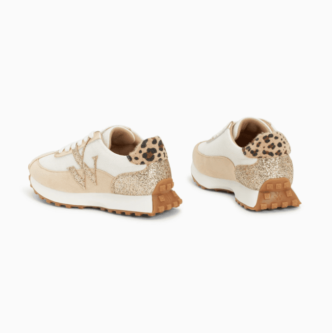 Baskets monogramme Faustine ivoire et beige à semelle running