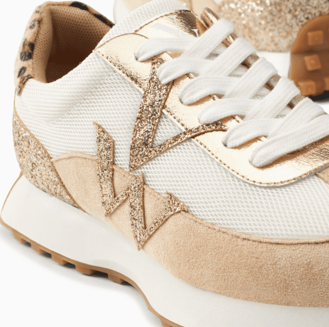 Baskets monogramme Faustine ivoire et beige à semelle running