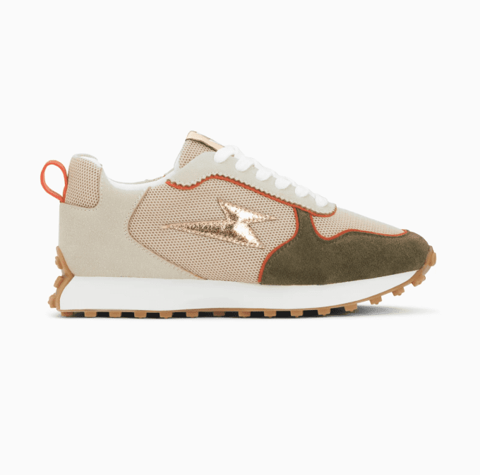 Baskets éclair Lunelle beige et vert kaki à semelle running