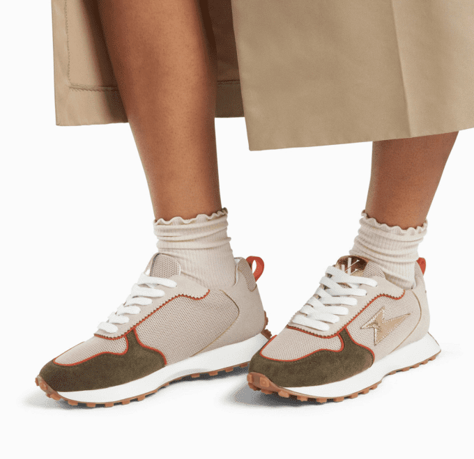 Baskets éclair Lunelle beige et vert kaki à semelle running