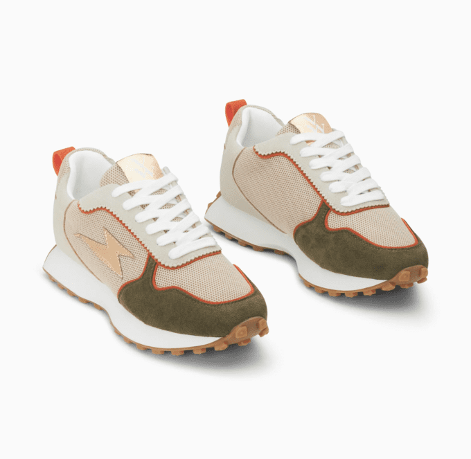 Baskets éclair Lunelle beige et vert kaki à semelle running