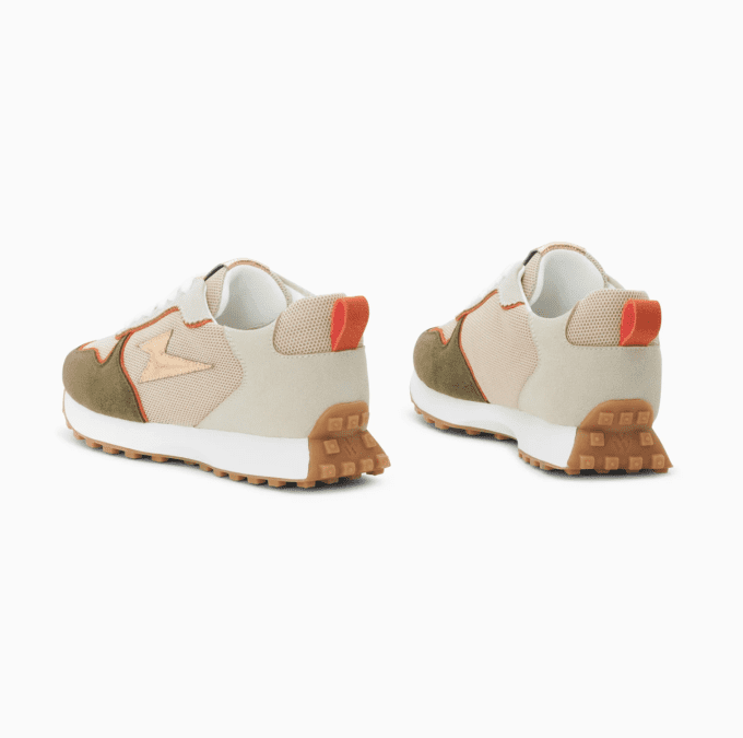 Baskets éclair Lunelle beige et vert kaki à semelle running