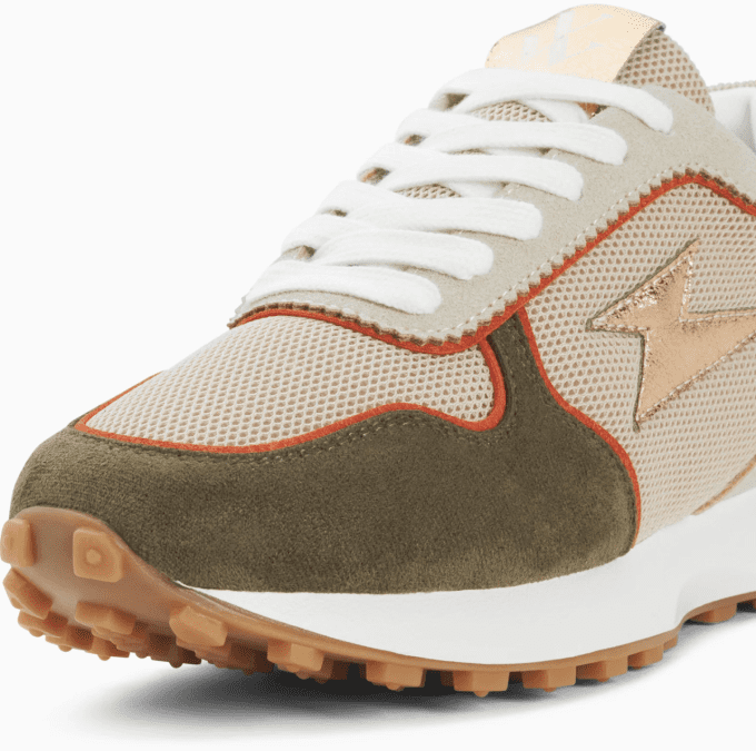Baskets éclair Lunelle beige et vert kaki à semelle running