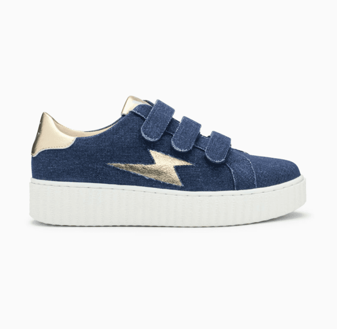 Baskets éclair Irène denim et or à scratchs