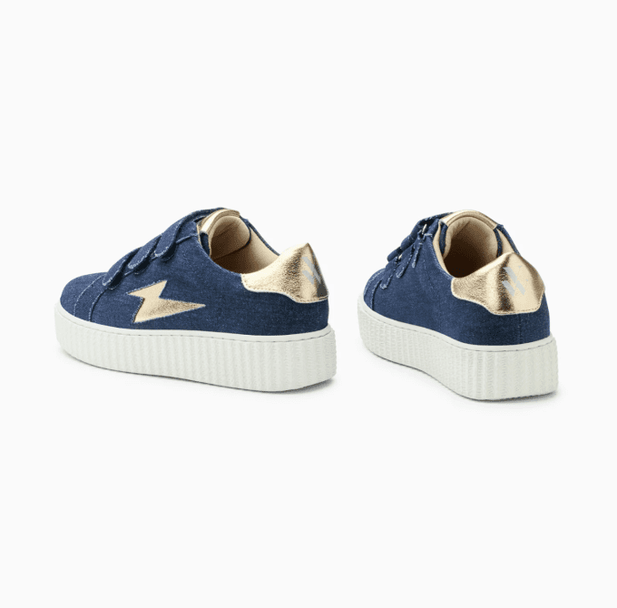 Baskets éclair Irène denim et or à scratchs